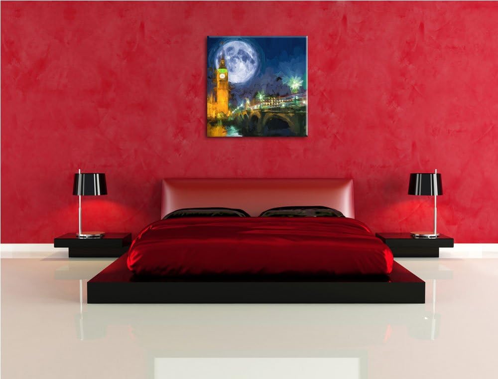 Pixxprint Big Ben vor dem Mond in London, Format: 70x70 auf Leinwand, 70x70