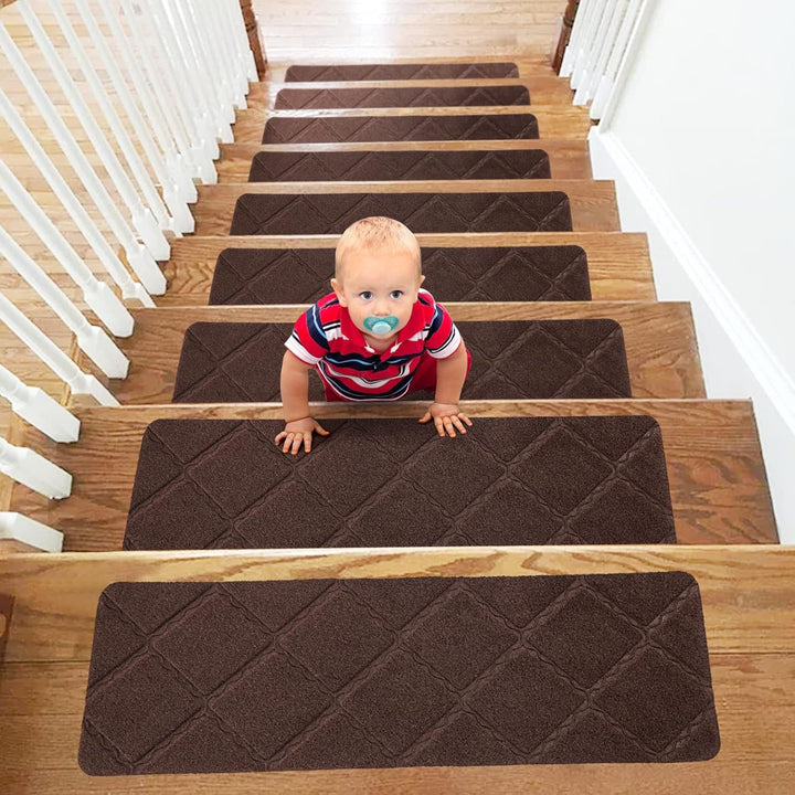 YISUN Treppenmatten Non Slip 15Pcs, Treppenstufen Matten Selbstklebend, Treppenteppich Braun Rechtec