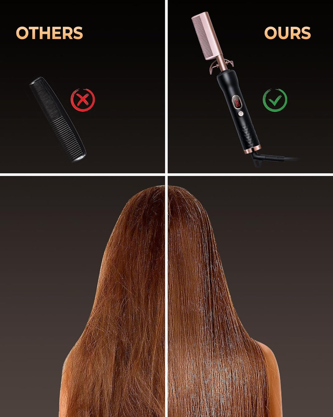 UKLISS Hot Comb, Haarglätter Kamm, Glättkamm, Hot Comb for Wig, Thermal Brush mit LCD 120-230℃, Hair