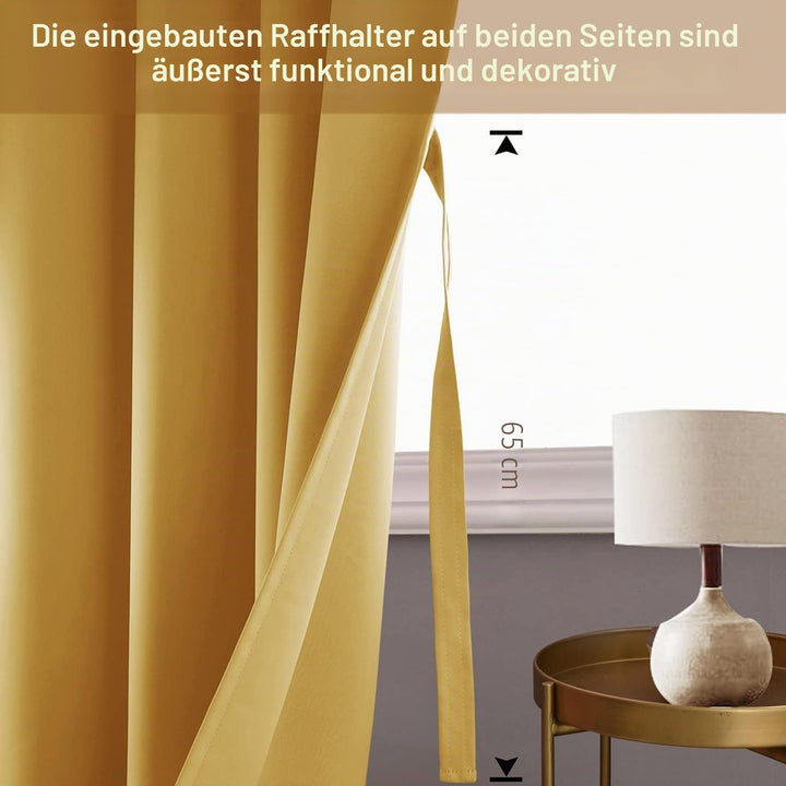 JIUZHEN Blickdicht Vorhänge Gardinen Ösenvorhang für Schlafzimmer Wohnzimmer,Gelb Verdunkelungsvorha