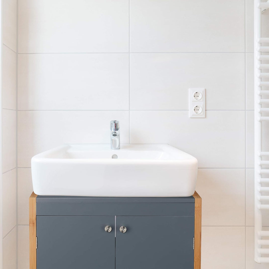 Relaxdays Waschbeckenunterschrank mit Bambusrahmen, verstellbarer Einlegeboden, Aussparung, HxBxT: 6