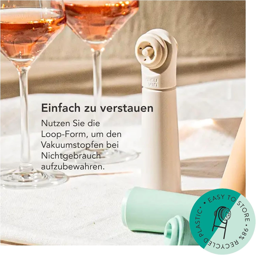 Vacu Vin Weinpumpe Loop - Vakuum Weinflaschenverschluss - 1 Pumpe 1 Stopper aus 98% Recyceltem Mater