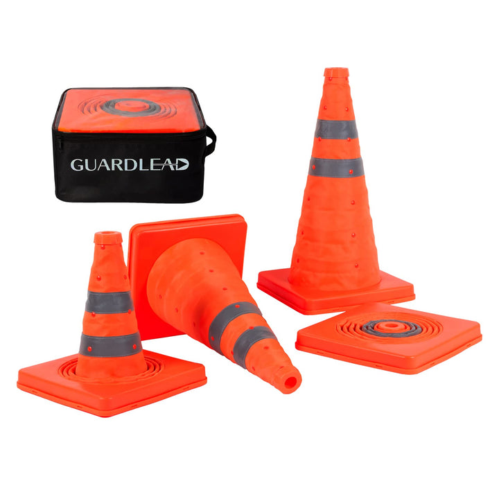 GUARDLEAD Warnkegel 4er Set, 45cm Reflektierender Verkehrskegel, Orange Verkehrsleitkegel Pylone Fal