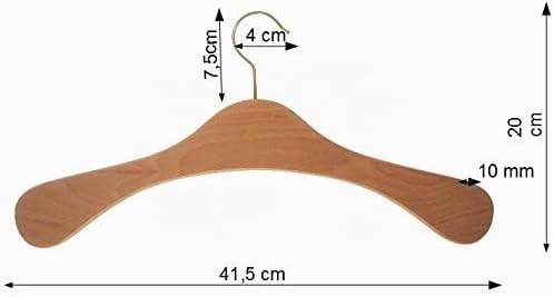 Kleiderbügel aus Holz, Garderobenbügel aus Buchenholz, Natur lackiert 5 STK., vermessingter Haken, M