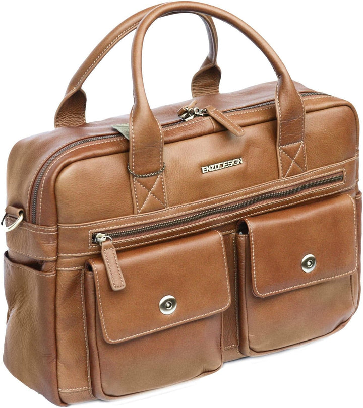 Enzo Design Aktentasche Braun Hellbraun Briefcase, Hellbraun