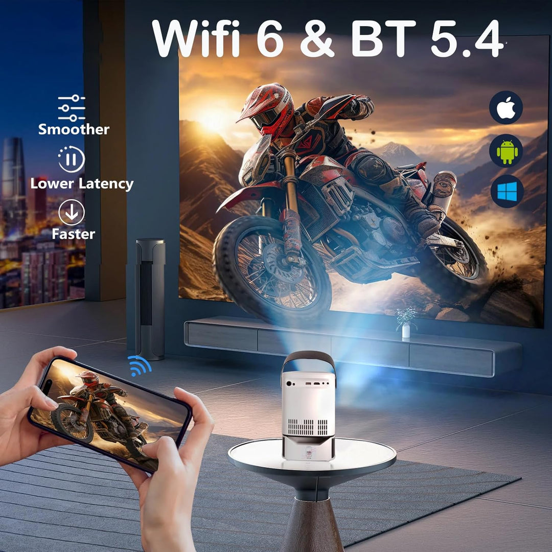 Smart Beamer, Tragbarer Projektor with WiFi & Bluetooth 5.4, 1080P Video Proyector 600 ANSI Lumen, 1