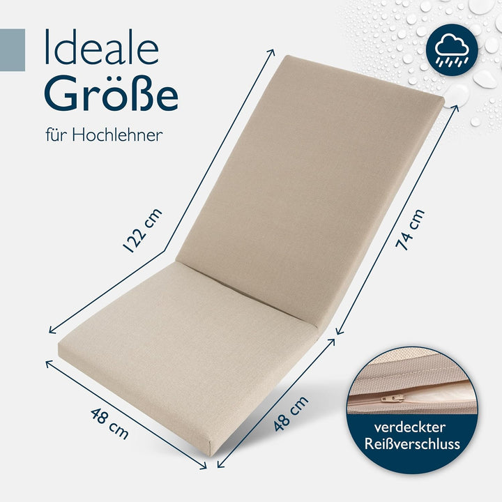 Beautissu Premium Hochlehner Auflage 100% Wasserdicht 120x50cm – UV-beständig Bequem Pflegeleicht Wa