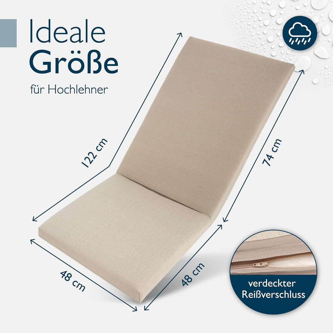 Beautissu 6er Set Premium Hochlehner Auflage 100% Wasserdicht UV-beständig | 120x50cm Beige bequem p