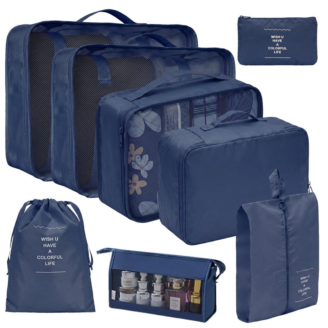 Packing Cubes 8er Set Koffer Organizer Packwürfel Set wasserdicht Marineblau, Marineblau