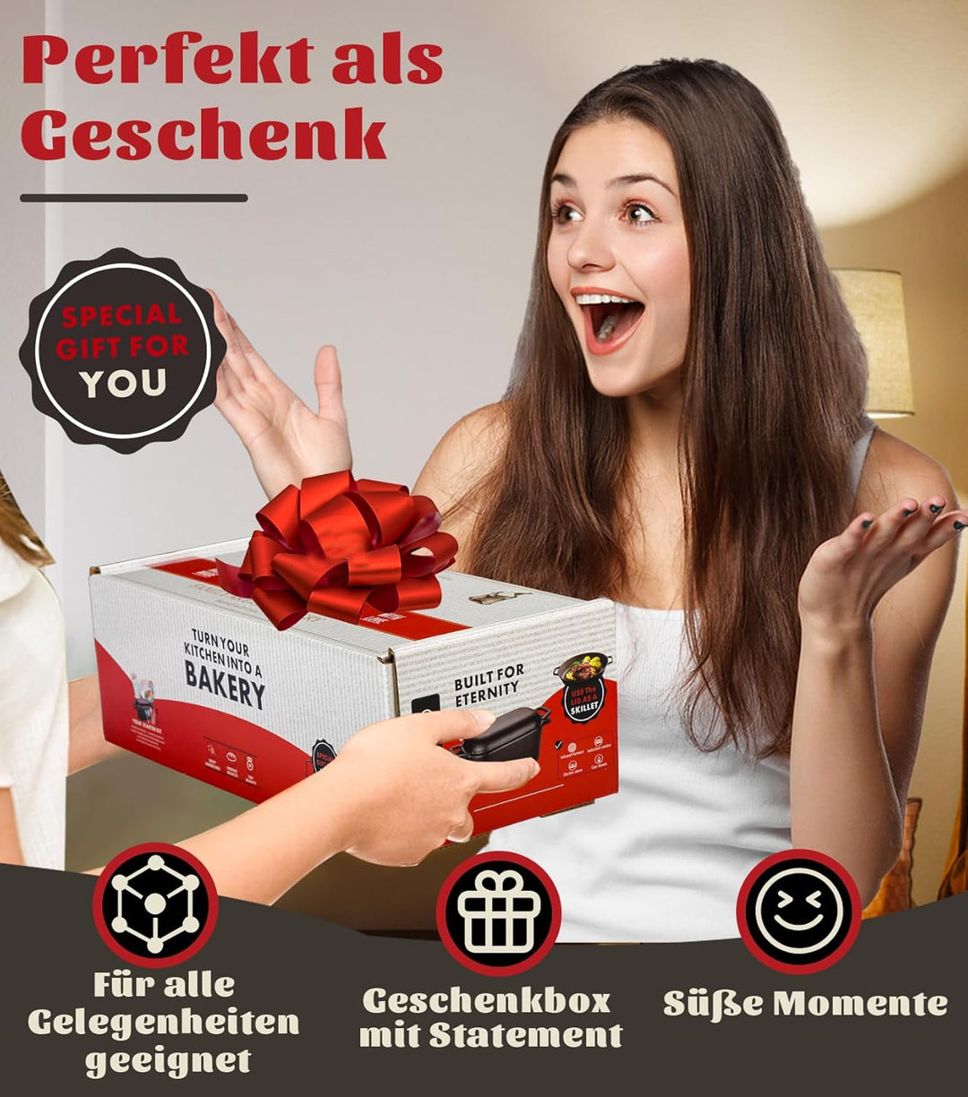 Gusseisen Brotbacktopf mit Deckel & Gärkorb – Dutch Oven für Sauerteigbrot – 4,6L Brotform mit Banne