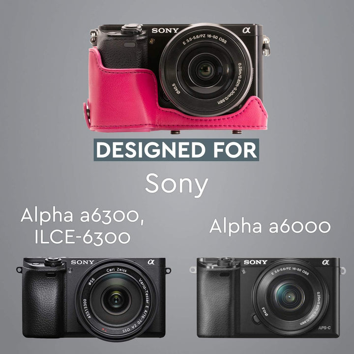 MegaGear Sony Alpha A6300, A6000 (16-50 mm) Ever Ready Leder Kamera-Case mit Trageriemen und Batteri