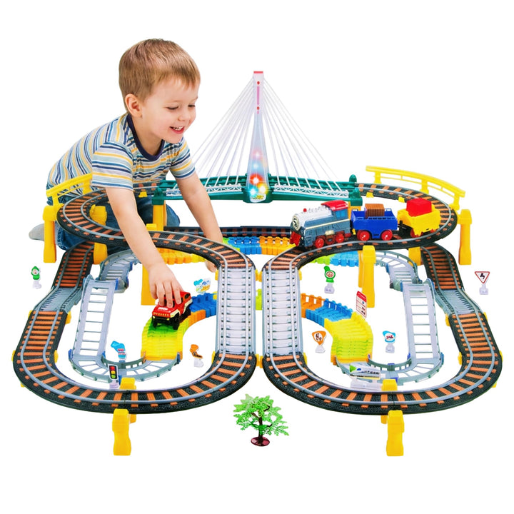 Kinderplay Elektrische Eisenbahn mit Rennbahn - Bahngleise, Autorennbahn, Batteriebetriebener Zug, 2