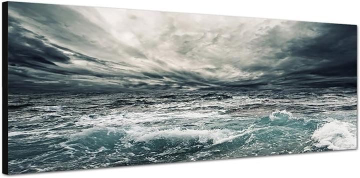 Paul Sinus Art Panoramabild auf Leinwand und Keilrahmen 150x50cm Ozean Meer Sturm Wolkenhimmel