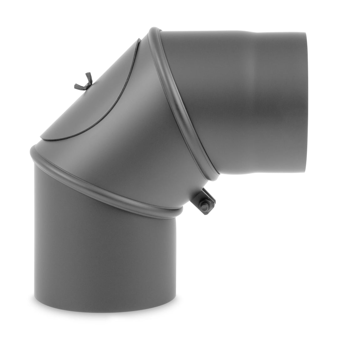 Ø 150 mm - Bogen drehbar 0° - 90° mit Tür Gussgrau Ofenrohr Bogen 0-90° drehbar mit Tür Gussgrau