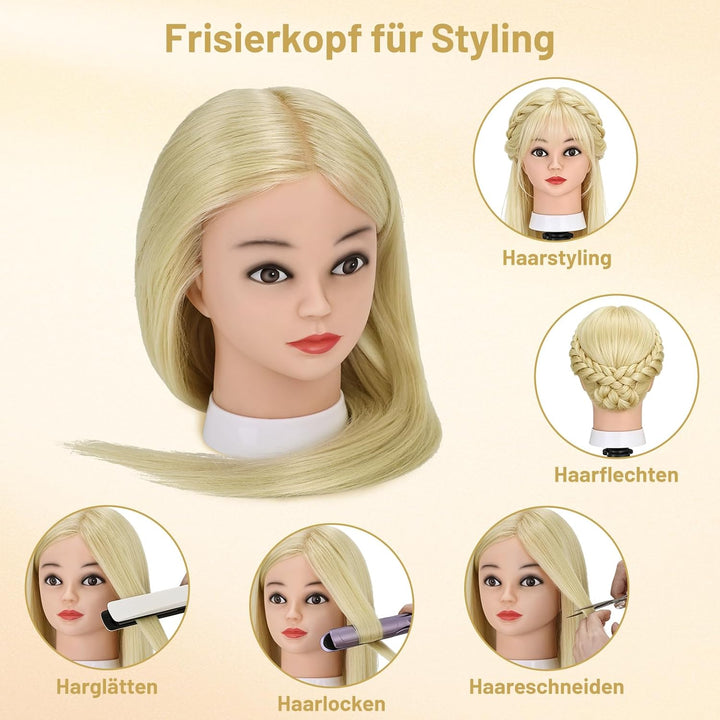 TwoWin Friseurkopf mit Haaren, 26 Zoll (66 cm) 80% Echthaar Mannequin Kopf, Trainingskopf für Stylin