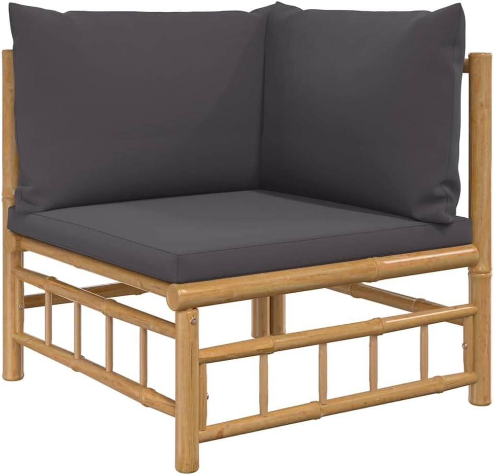 vidaXL 2-TLG. Garten-Lounge-Set mit Dunkelgrauen Kissen Bambus Eckteil + Mittelteil Dunkelgrau, Eckt