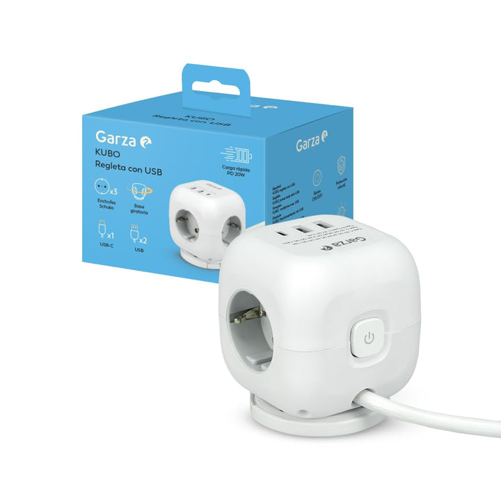 6-in-1-Steckdosenleiste CUBO mit 3 Schuko-Steckdosen, 2 USB-A- und 1 USB-C-PD20W-Anschluss, Schnelll