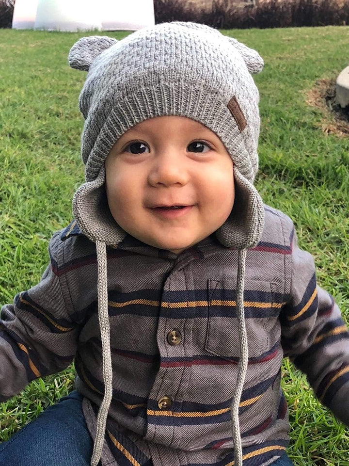 DRESHOW Unisex Baby Mütze Süsser Bär Kleinkind Earflap Beanie Warm für Herbst Wintermütze Grey &amp; Whi