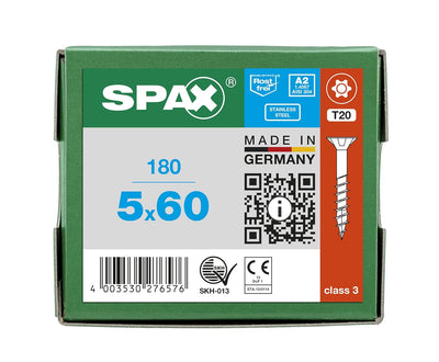 SPAX Universalschraube, 5 x 60 mm, 180 Stück, Teilgewinde, Senkkopf, T-STAR plus T20, 4CUT, Edelstah