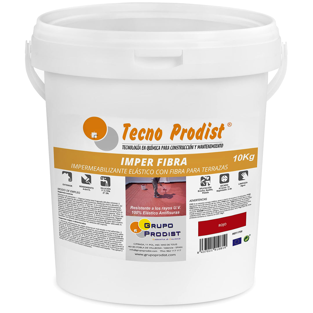 Tecno Prodist IMPER FASER (10 Kg, rot) Elastische Imprägnierfarbe für Terrassen mit integrierten Fas