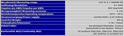 OCS.tec Digitaler MID-Drehstromzähler Stromzähler Starkstrom Zwischenzähler 230/400V kWh DIN-Hutschi