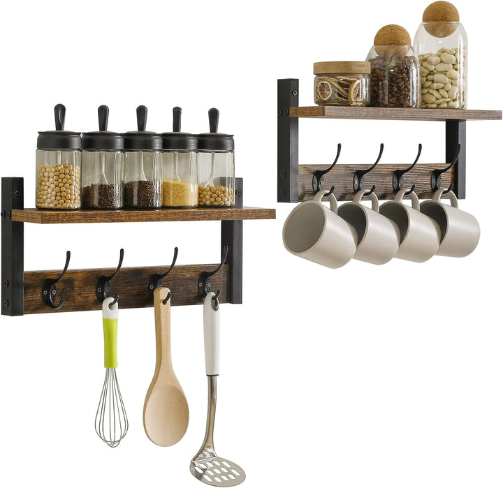 YMYNY Wandgarderoben mit Ablage, 2er Set Wandregal in einem Paket, Garderobenhaken mit 8 Doppelhaken