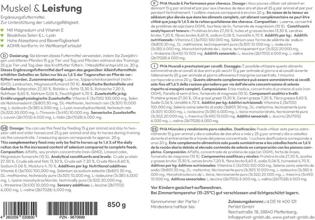 PHA Muskel &amp; Leistung Pferd, Ergänzungsfutter zur Unterstützung von Muskelaufbau und Leistungsfähigk