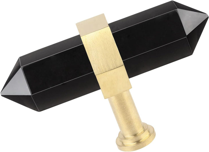 KYEYGWO 2 Stück Obsidian Heilstein Punkt Möbelknöpfe mit Schrauben, Messing Schubladenknöpfe Kristal