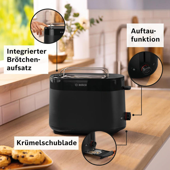 Bosch Kompakt Toaster MyMoment TAT2M123, integrierter Brötchenaufsatz, mit Auftaufunktion, mit Absch