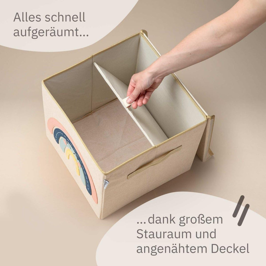 Aufbewahrungsbox mit Deckel und Regenbogen I Spielzeugbox mit Motiv passend für Würfelregale I Ordnu