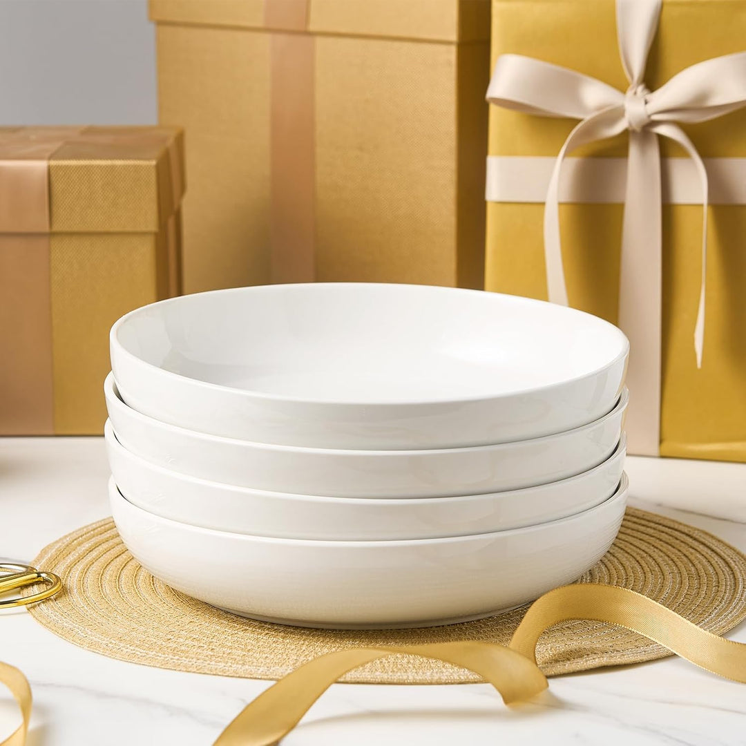 1400ml Pastateller 4er Set, Weiss Porzellan Keramik Nudelteller, 25cm, 46oz | Grosse Pastaschale für