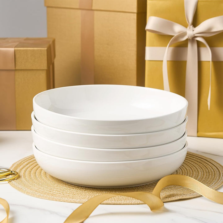 1400ml Pastateller 4er Set, Weiss Porzellan Keramik Nudelteller, 25cm, 46oz | Grosse Pastaschale für