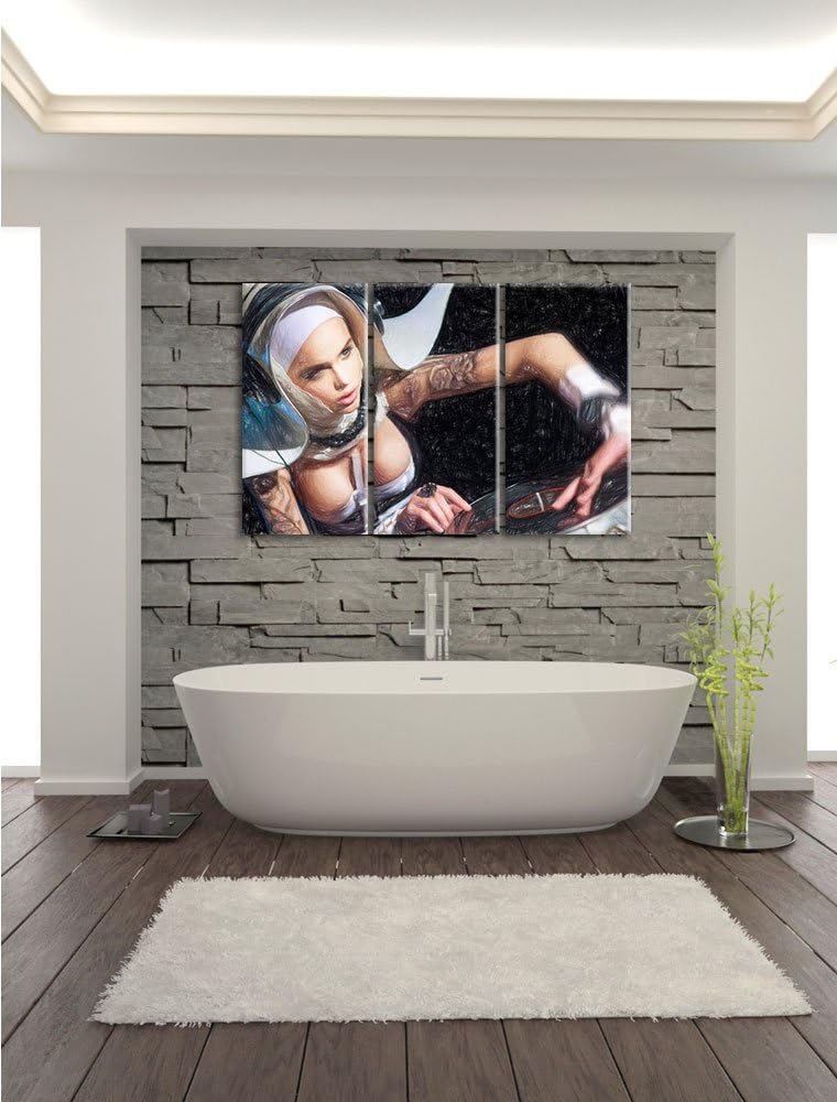 Pixxprint Tätowierte DJ Frau als Leinwandbild/Grösse: 3 Teilig (120x80) cm/Wandbild/Kunstdruck/ferti