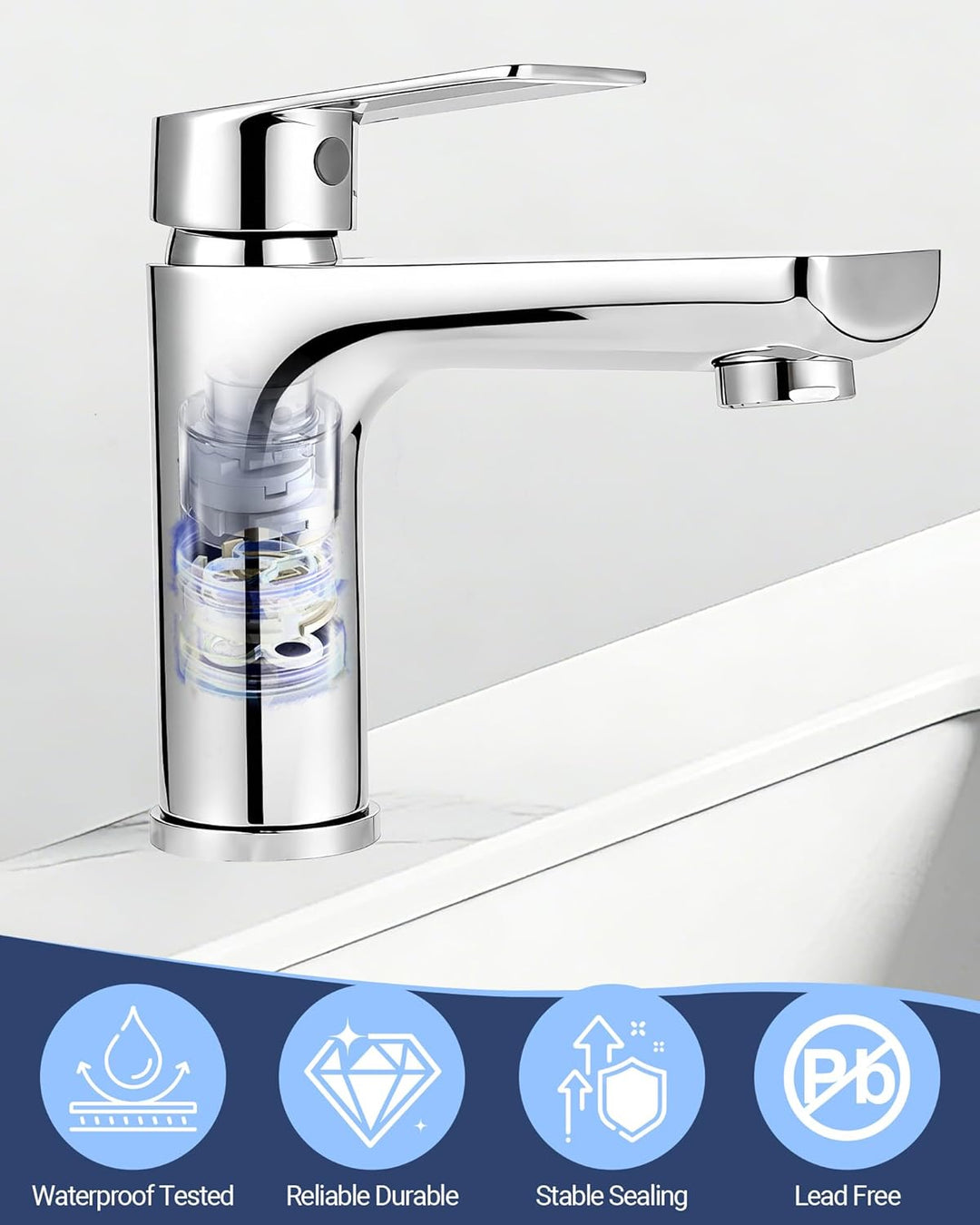 Wasserhahn Bad Edelstahl - Einhebelmischer Waschbecken - Bad Wasserhahn mit 60 mm Anschlussschlauch,
