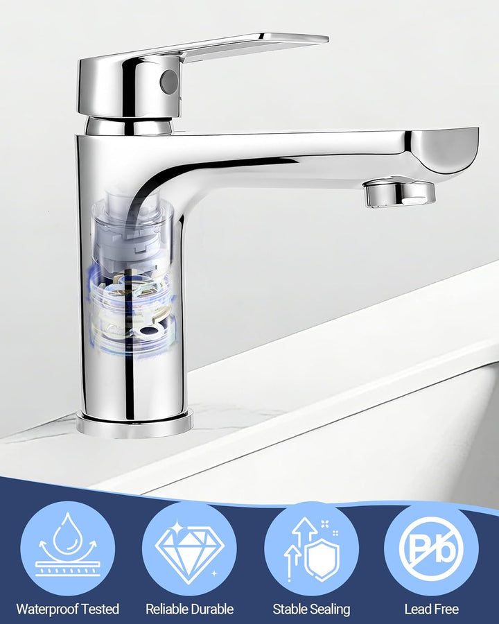 Wasserhahn Bad Edelstahl - Einhebelmischer Waschbecken - Bad Wasserhahn mit 60 mm Anschlussschlauch,