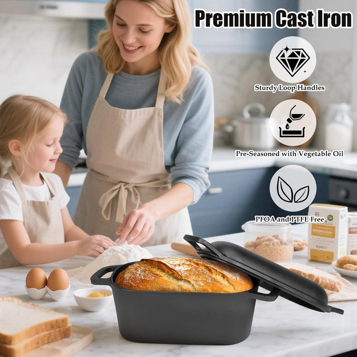 GFTIME Gusseisen Topf 35cm Brot Backen, Brotbackform mit Deckel - Robuste Brotbackform mit Deckel -