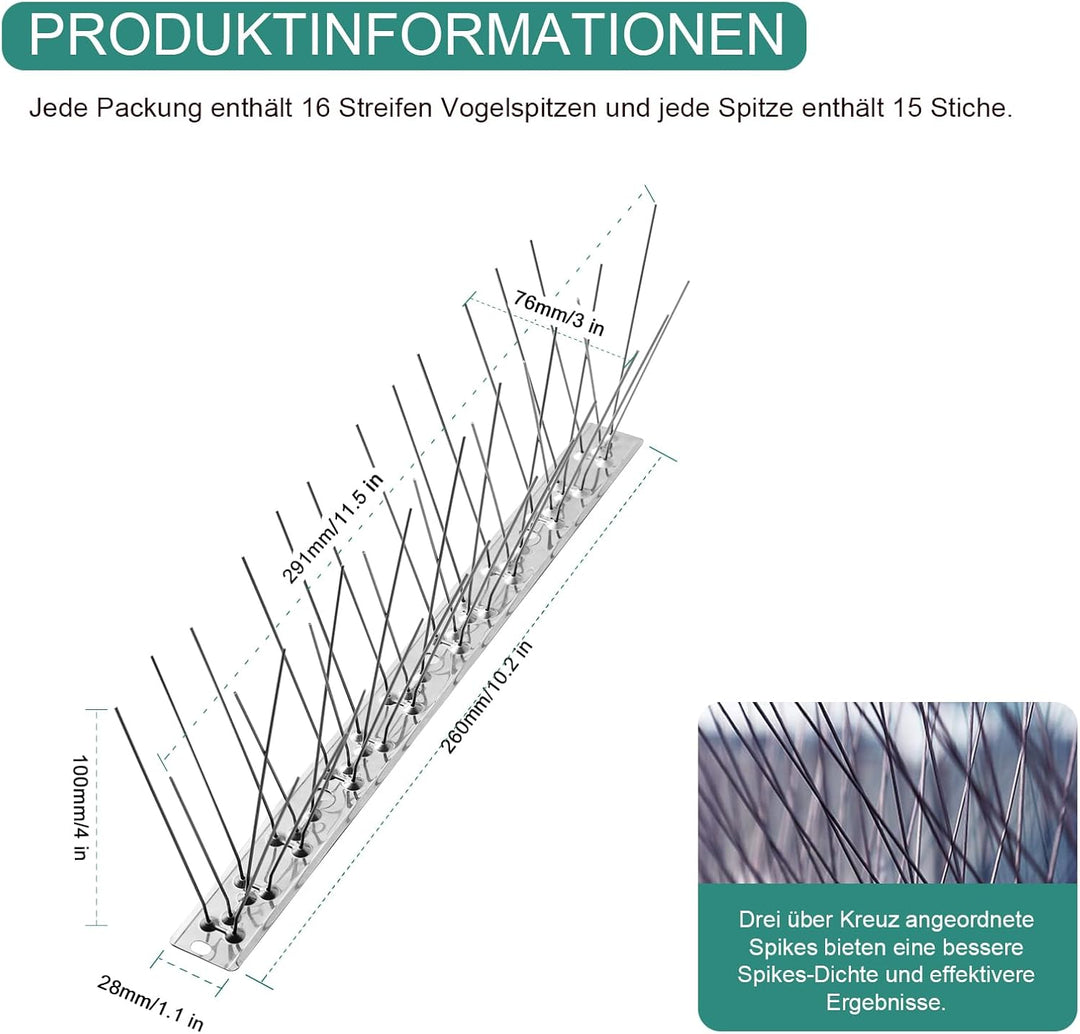 OFFO Taubenabwehr Bird Spikes Edelstahl Vogelabwehr 4,1 m, Vogelabwehrspiesse Vogelschreck und Vogel
