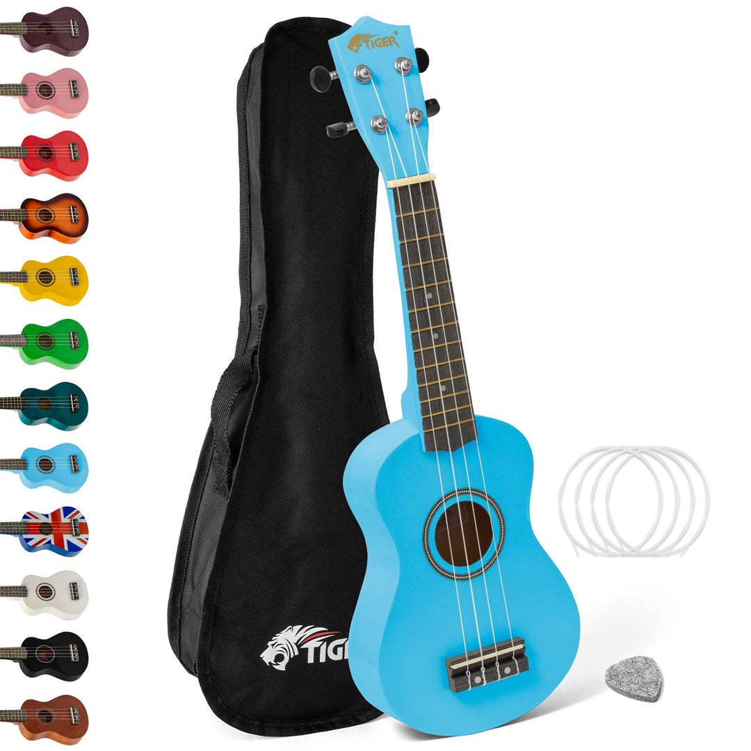 Tiger UKE7-BL Sopran Ukulele mit Tasche - für Anfänger -Blau Ukulele und Börse Blau, Ukulele und Bör