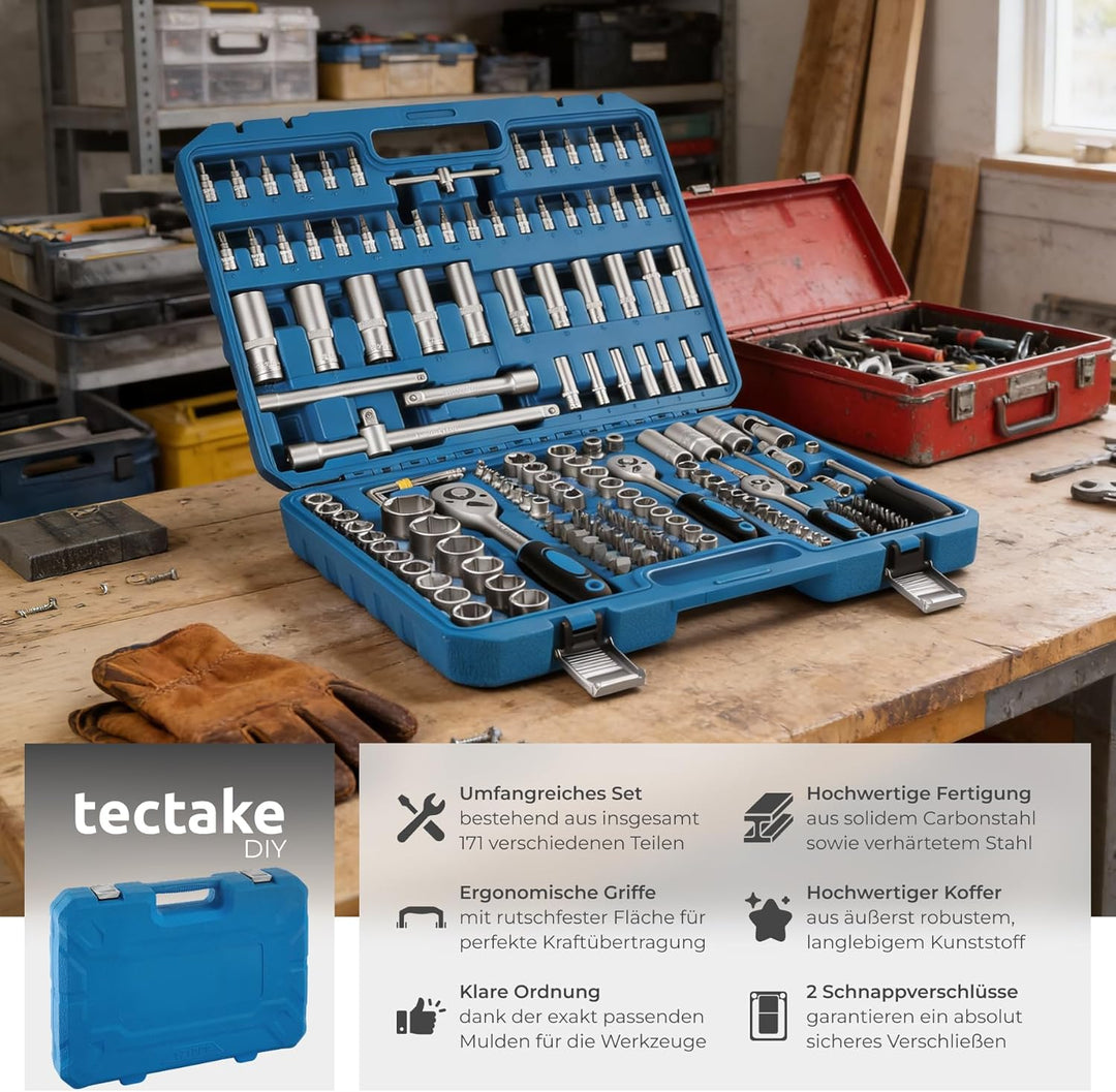 TecTake 171 tlg. Knarrenkasten 1/4, 3/8 und 1/2 Zoll Nusskasten Ratschenkasten Steckschlüssel Set