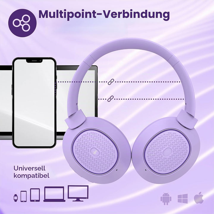 PowerLocus Hybrid Active Noise Cancelling Kopfhörer, 60 Std. Spielzeit Kopfhörer Kabellos, Transpare