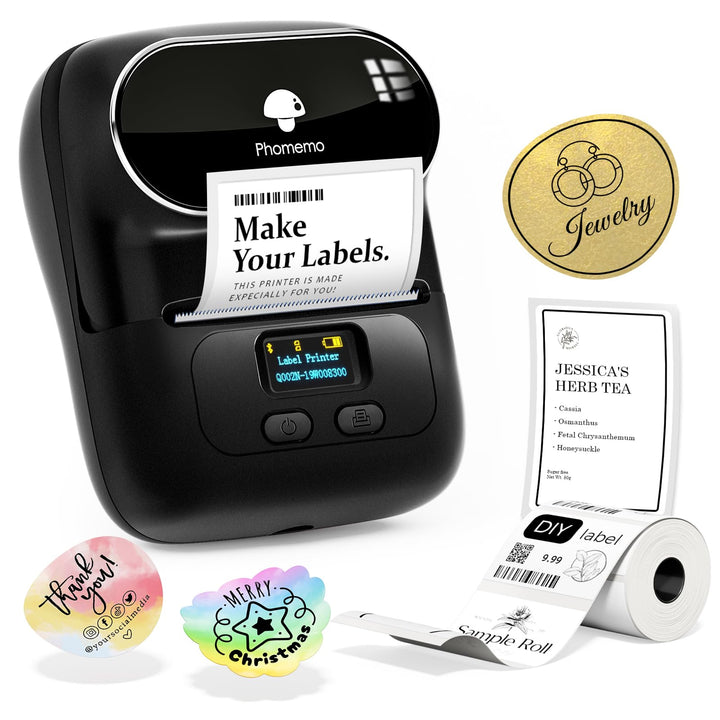 Phomemo M110 Etikettendrucker, Beschriftungsgerät Bluetooth für iOS & Android, Barcode Drucker Etike