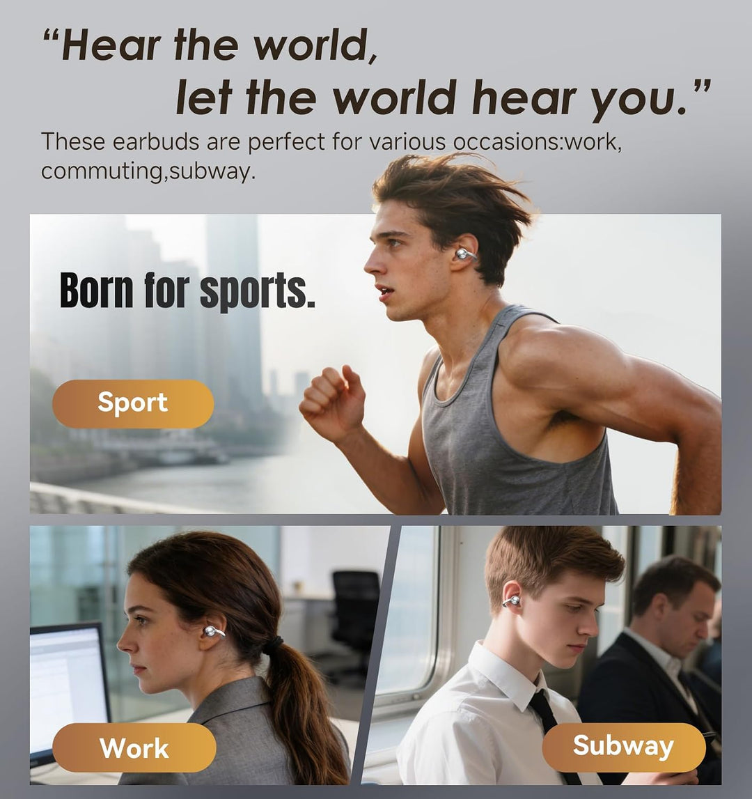 Kinglucky Open-Ear-Kopfhörer Kabellos Bluetooth 6.0–Clip-On-Ohrhörer mit Mikrofon,50h Spielzeit,ENC,