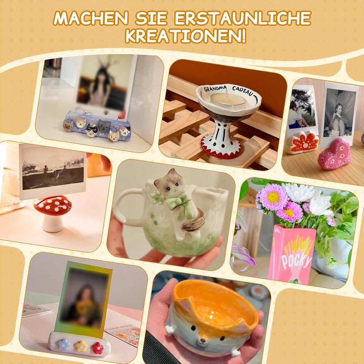 TOMMYHOME Ton Lufttrocknend für Anfänger,DIY-Set zum Töpfern für Kinder,Töpfer Set für Zuhause mit W