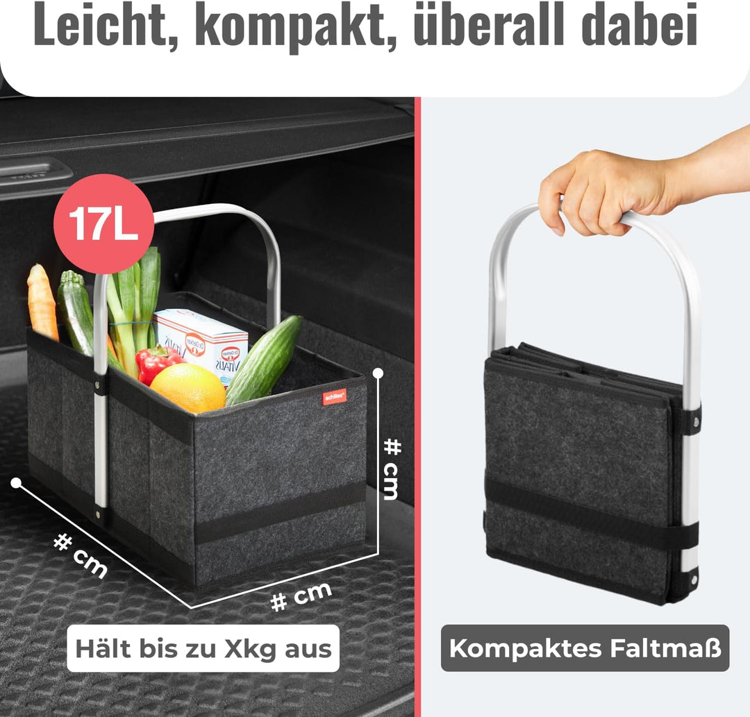 achilles Einkaufskorb Faltbar aus Filz – Klappbarer Tragekorb mit Aluminium-Griff – Leicht & Robust