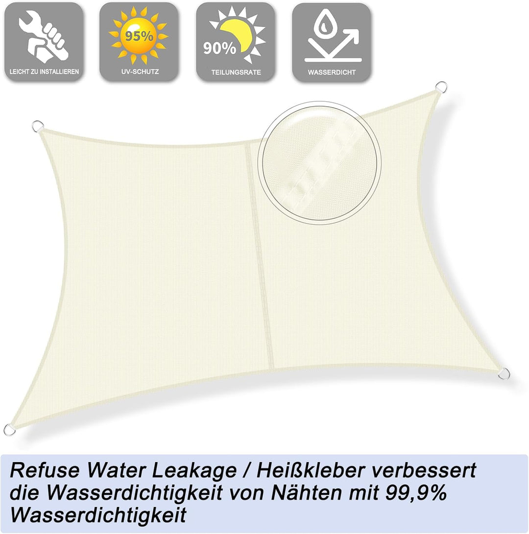 Sunnylaxx 3x3m Sonnensegel Rechteckig,420D Oxfordgewebe Wasserdicht Sonnenschutz Sunsegel UV-Schutz,