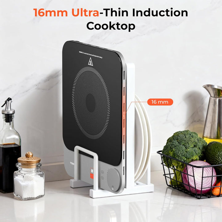 TOKIT Induktionskochplatte automatische Topferkennung 2100W 1-Tasten-Steuerung 16mm ultra-dünn Sous-