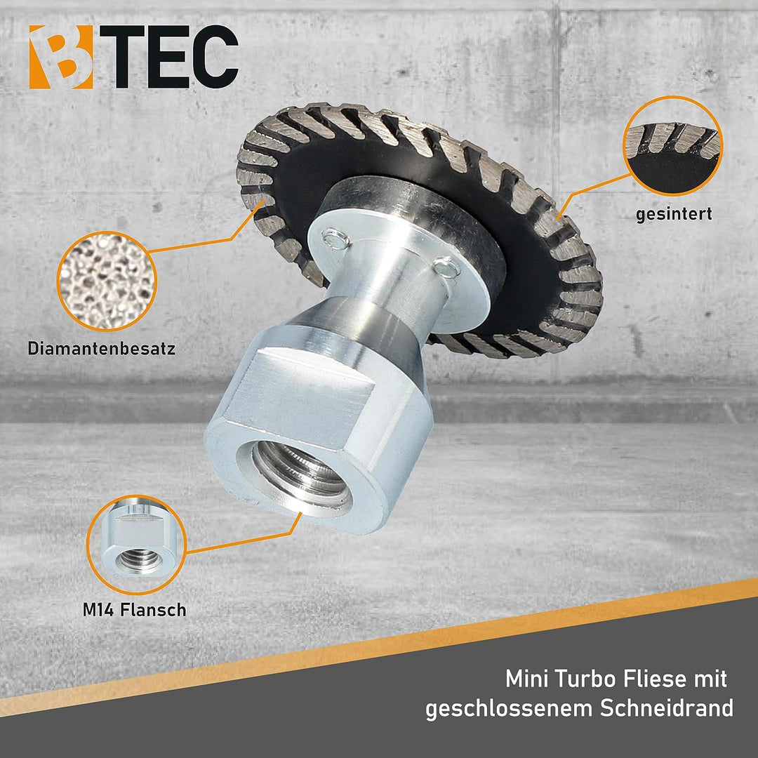 Diamant-Trennscheibe Fliesentrennscheibe Mini Turbo Fliese 50mm M-14 Aufnahme BTEC