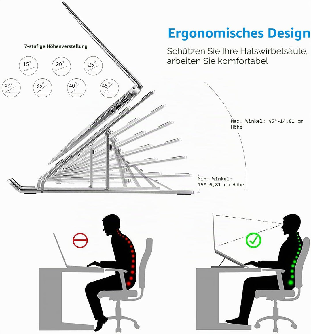 Laptop ständer aus Aluminium,Faltbarer,belüfteter Halter,laptopständer höhenverstellbar,Ergonomisch