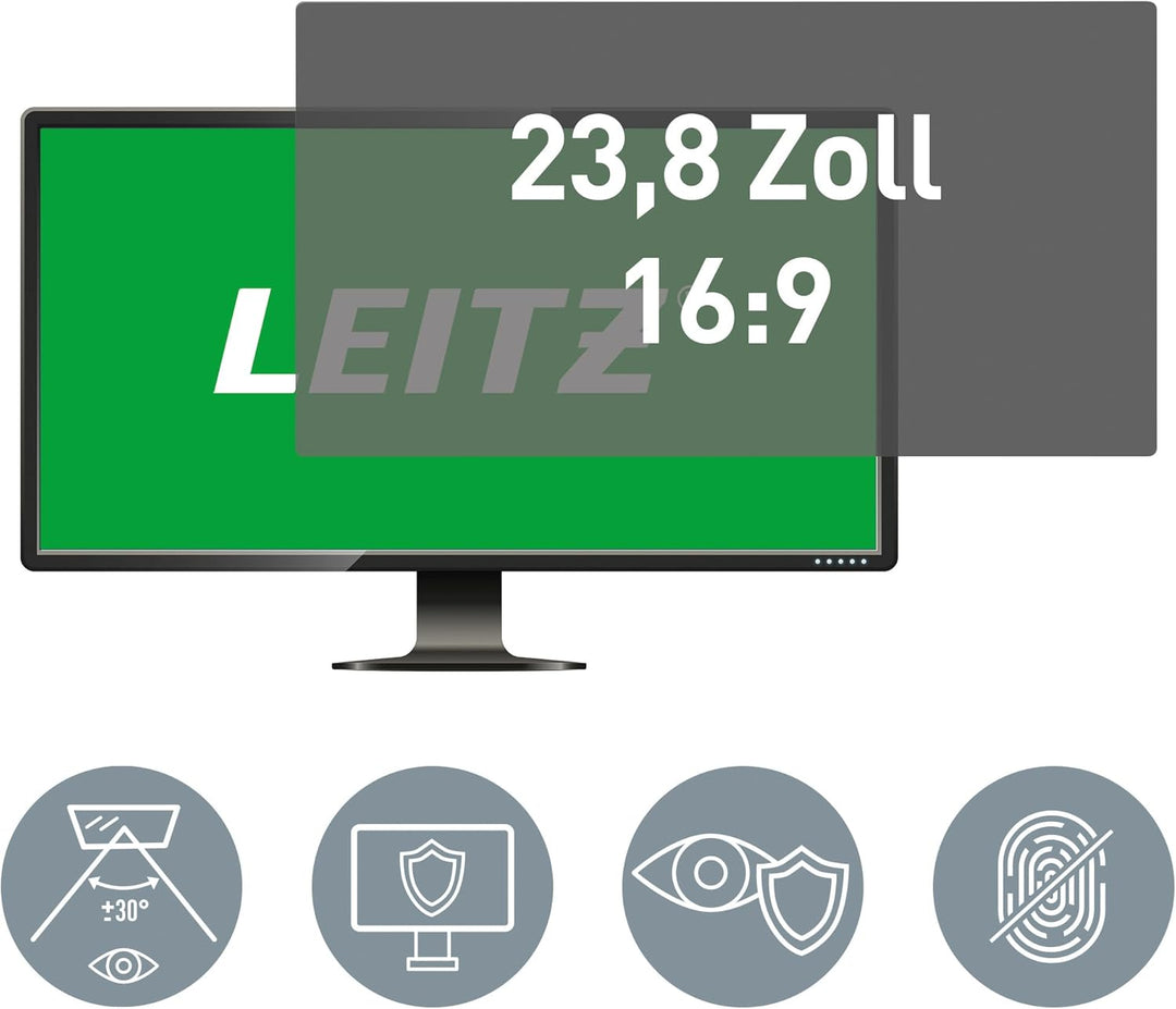 Leitz Monitor Blickschutzfilter 23.8 Zoll (16:9), Abnehmbare Schutzfolie, Mit Blaulichtfilter und Bl