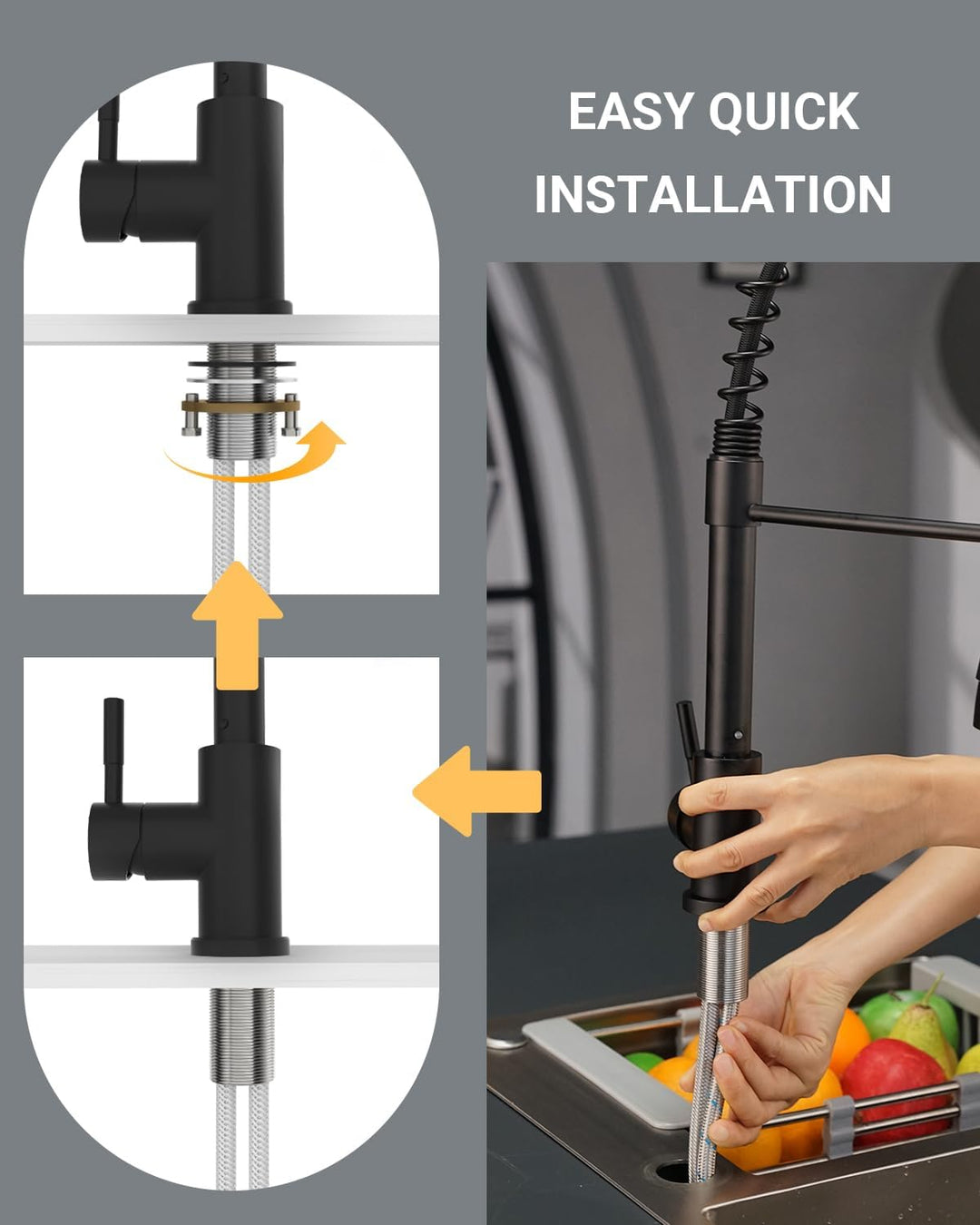 APPASO Wasserhahn Küche Schwarz, Hochdruck Küchenarmatur mit Brause, Mischbatterie Küche mit 3 Strah